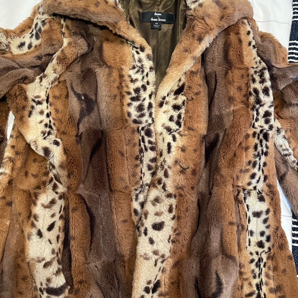 Dennis Basso Brown Leopard Faux Fur Jacket